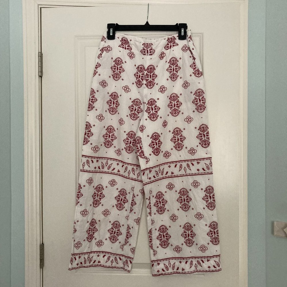 ett twa -- red and white wide leg pants